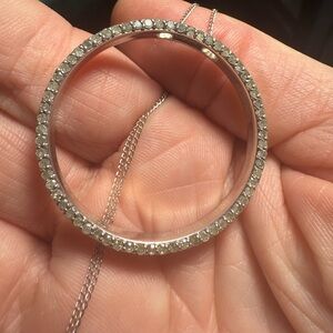 925 Silver Round Rhinestones Pendant Necklace‎
